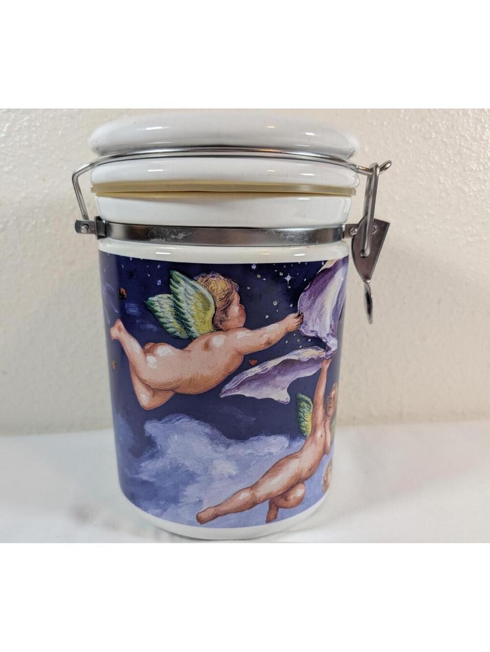 Discontinued Vintage Zengo Flight of Angels Porcelain Airtight Coffee Canister